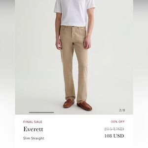Men’s AG Khaki Everett Slim Straight khakis 38x34 in color Cafe Con Leche
